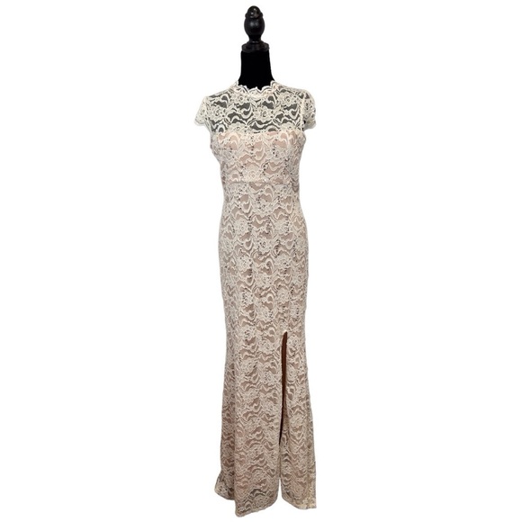 Jump Apparel Cocktail/Prom/Party Dress Juniors Cream/Nude Lace Size-11 EUC - Picture 1 of 13